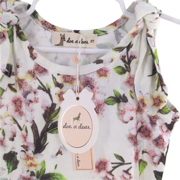 Doe A Deer Floral Girls Tie Shoulder Top Nwt - Picture 4 of 4